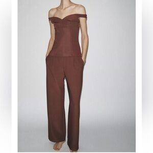 Zara co-ord wide leg crepe pants and off shoulder top set